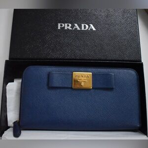 Prada Navy Wallet with Gold Detail